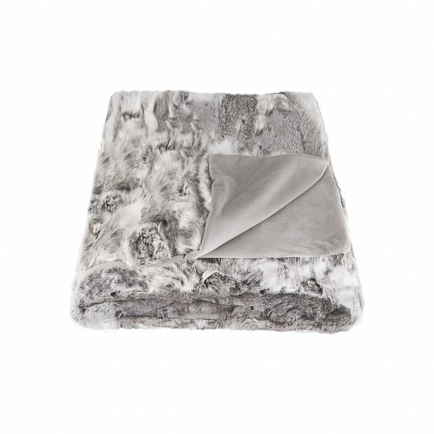 2inches x 50inches x 60inches 100% Natural Rabbit Fur Grey Throw