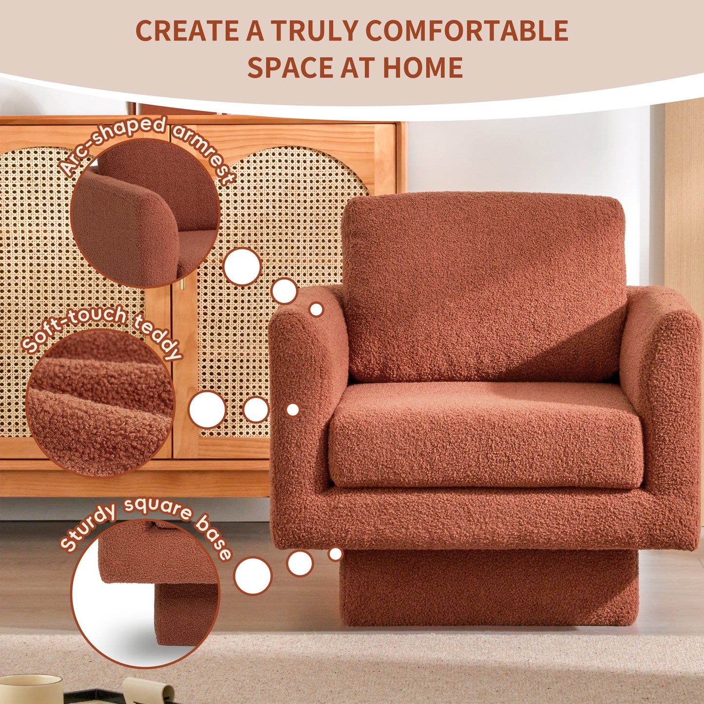 360° Modern Swivel Accent Chair,30" W Teddy Sherpa Round