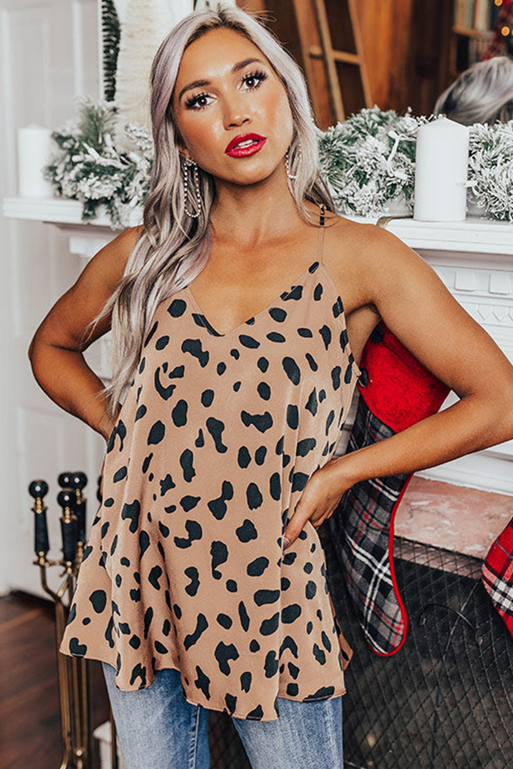 Leopard V Neck Babydoll Tank Top