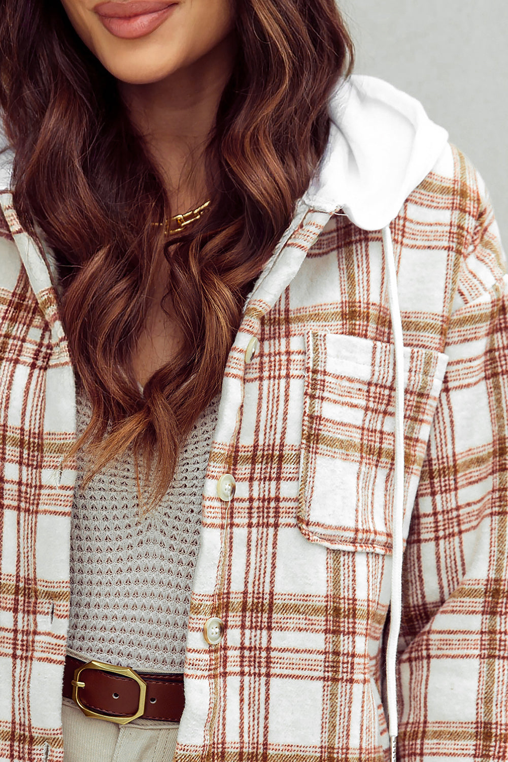 Fiery Red Sherpa Lined Hooded Plaid Jacket