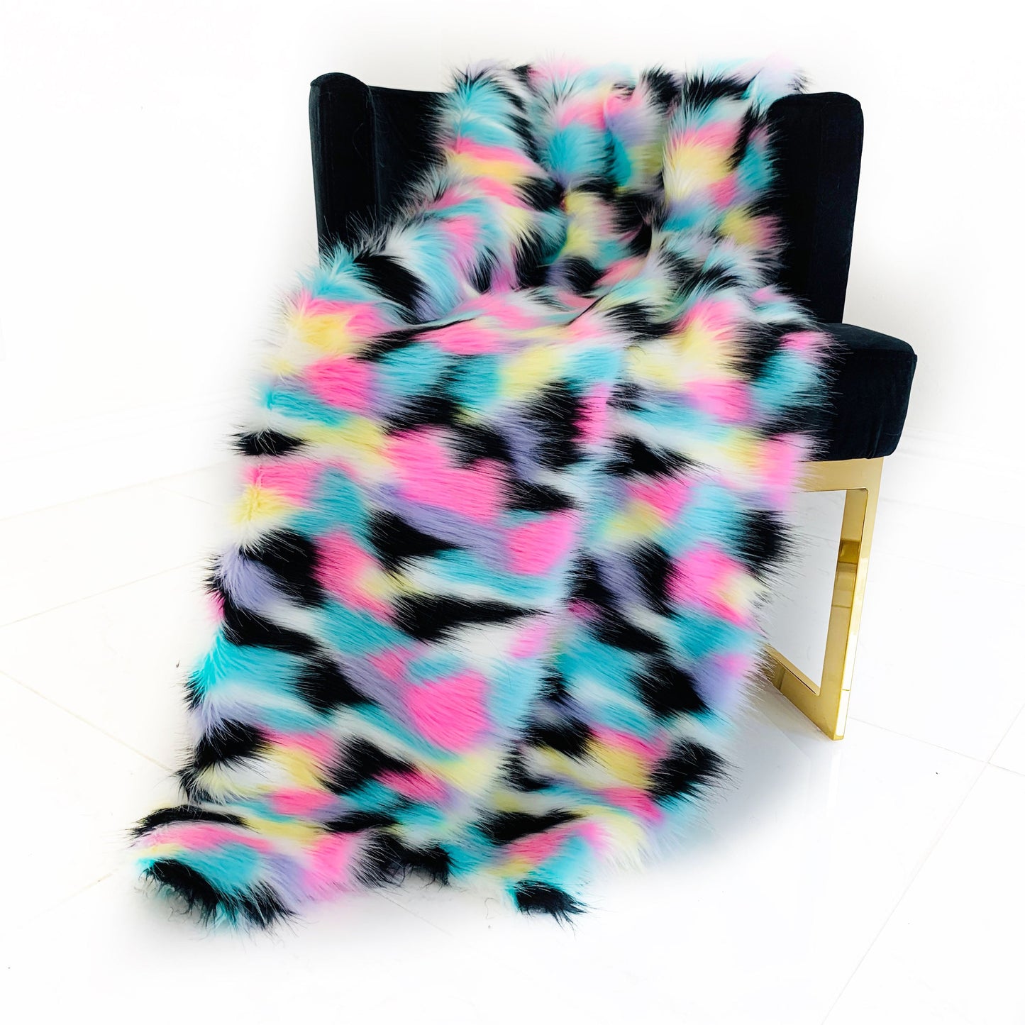 Plutus Pink, Blue, Black, Yellow Exotic Faux Fur Luxury Throw Blanket