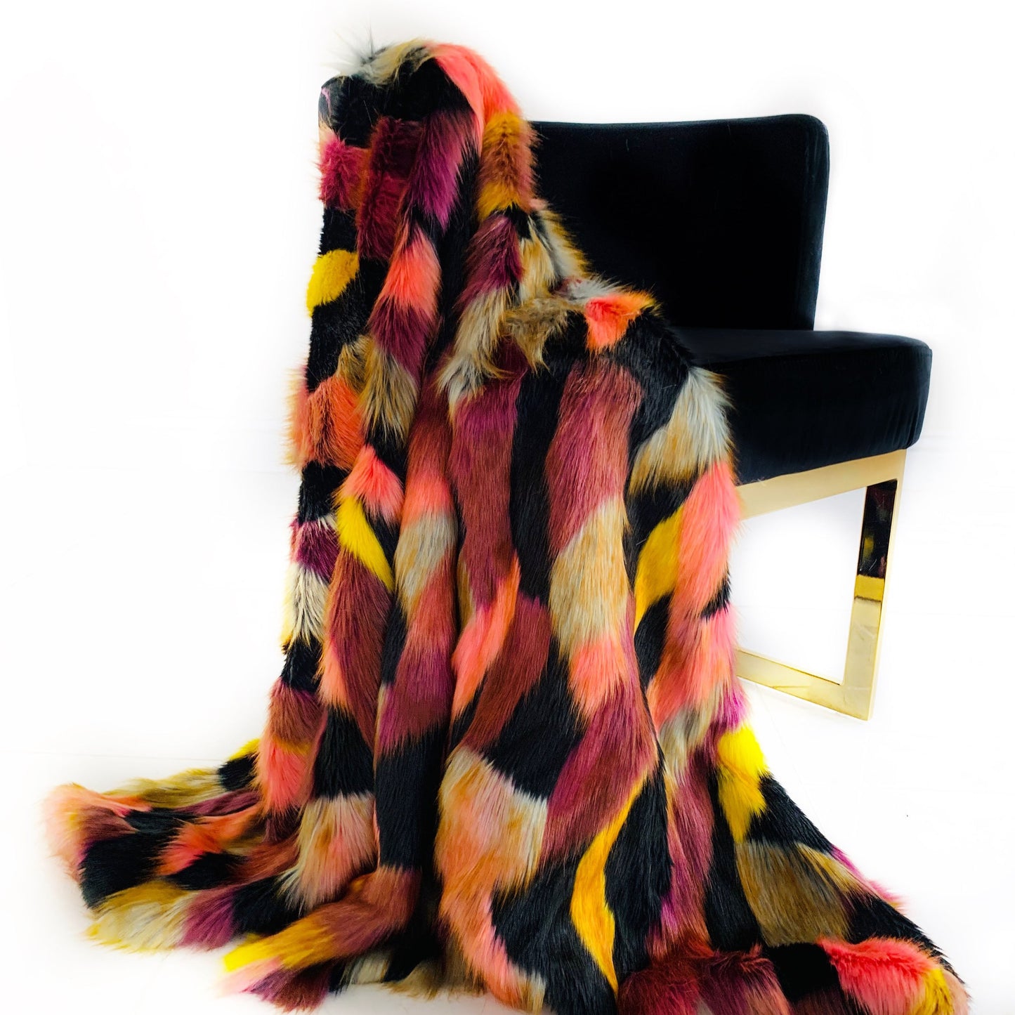 Plutus Burgundy, Black Exotic Parrot Faux Fur Luxury Throw Blanket