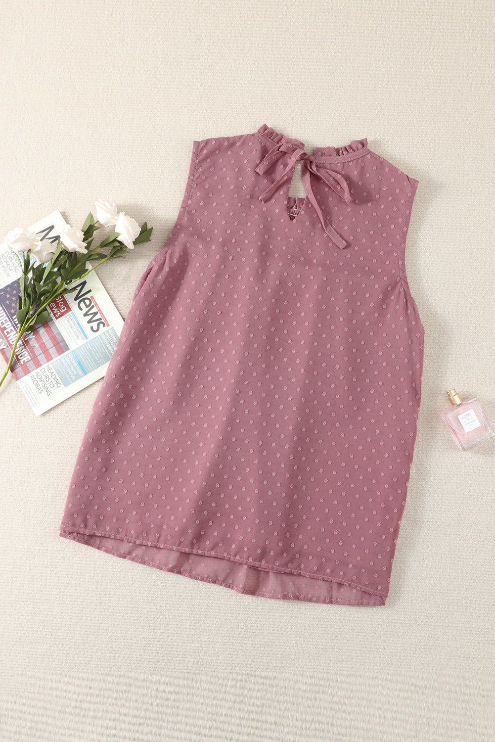 Green Swiss Dot Smocked Crew Neck Tank