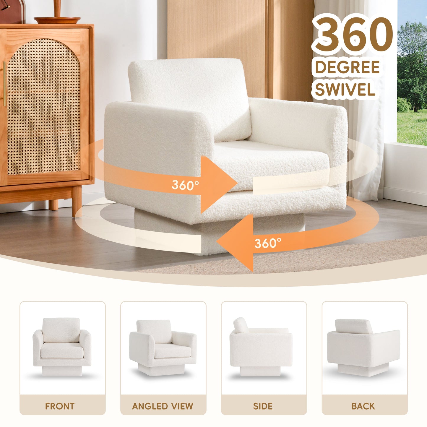 360° Modern Swivel Accent Chair,30" W Teddy Sherpa Round