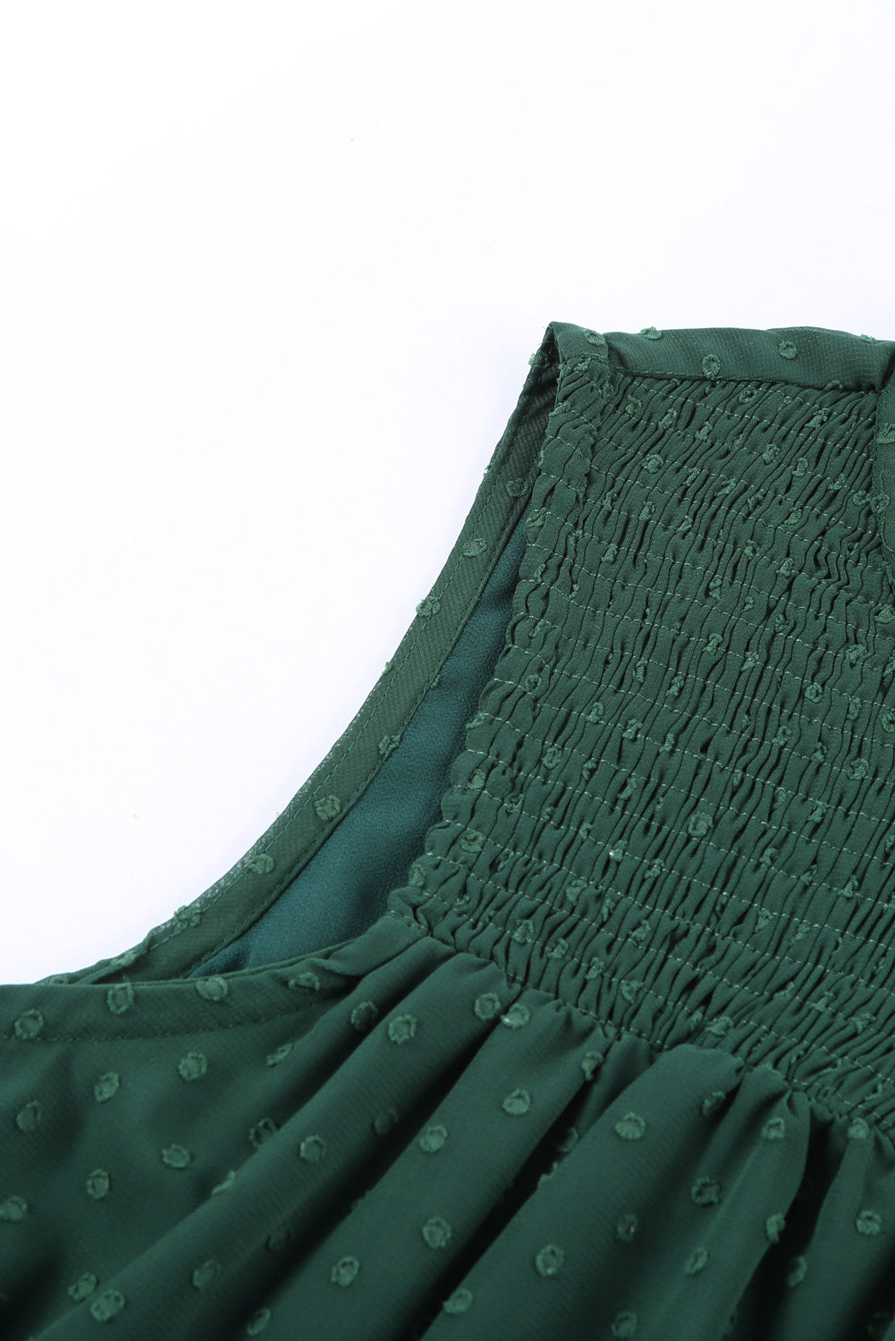 Green Swiss Dot Smocked Crew Neck Tank