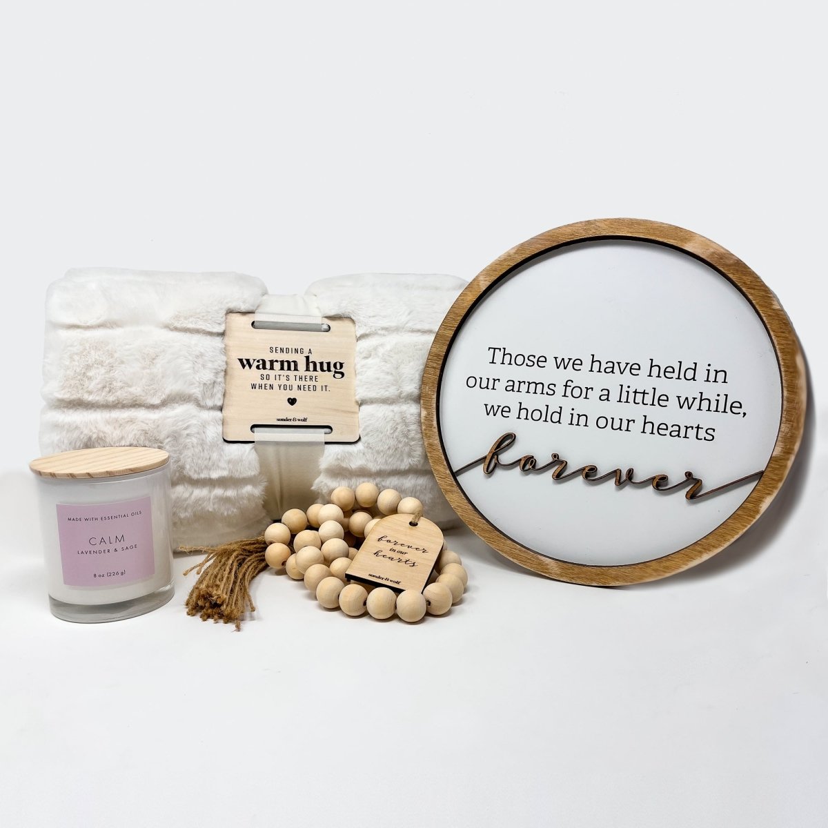 Faux Fur Blanket with Warm Hug Wooden Tag