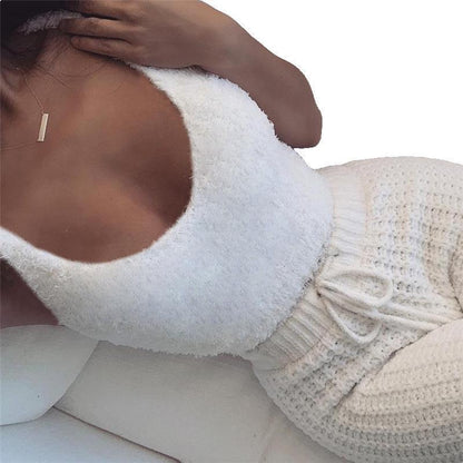 3pcs Women's Loungewear Set – Cozy Crop Tank, Drawstring Shorts & Long