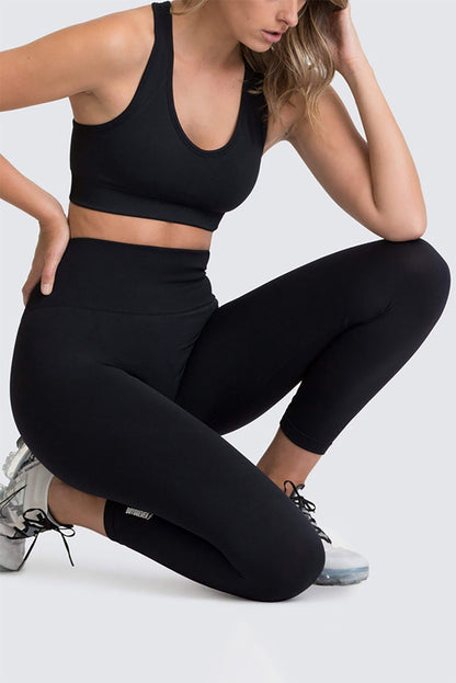 Dark Brown Solid Color Sports Bra and High Waist Leggings Active Set
