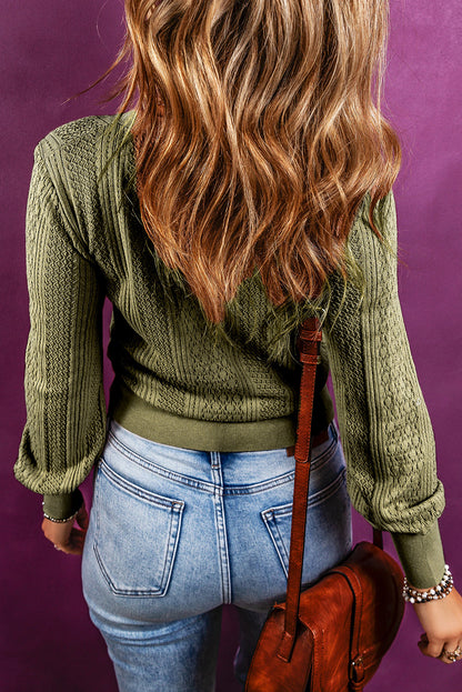 Black V Neck Buttoned Textured Sweater Cardigan