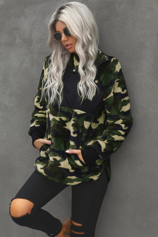 Camo Print Sherpa Pullover Sweatshirt