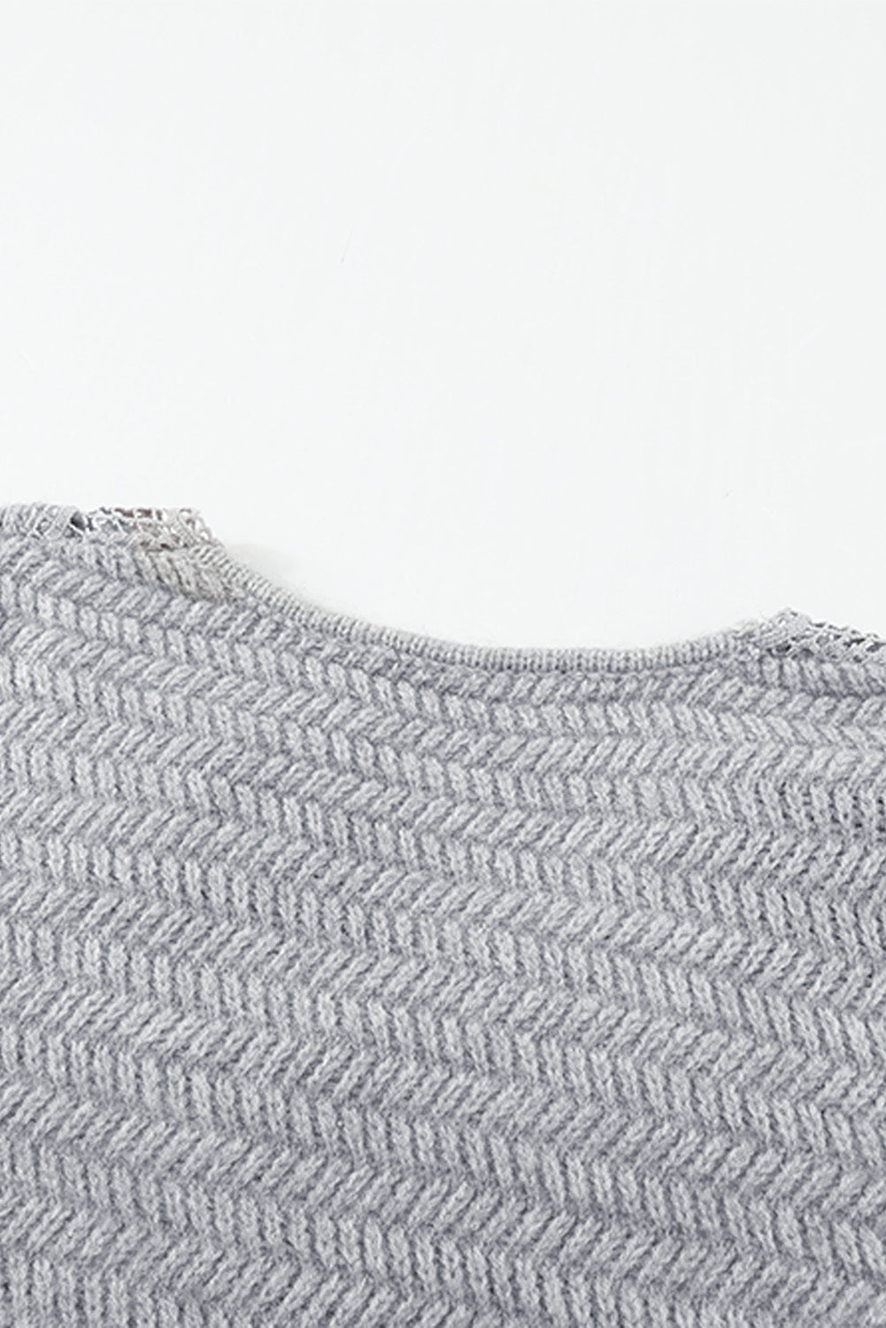 Gray Lace Scalloped V-Neck Side Split Loose Sweater