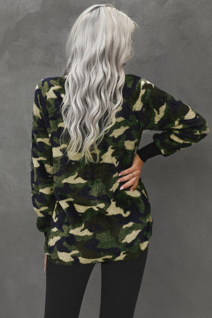 Camo Print Sherpa Pullover Sweatshirt