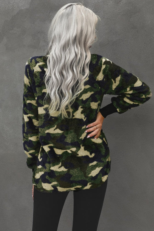 Camo Print Sherpa Pullover Sweatshirt