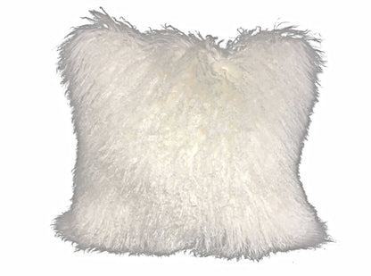 20inches Bright White Genuine Tibetan Lamb Fur Pillow with Microsuede