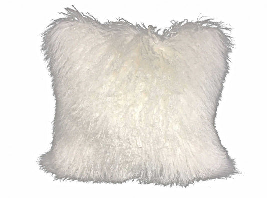 20inches Bright White Genuine Tibetan Lamb Fur Pillow with Microsuede