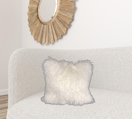 20inches Bright White Genuine Tibetan Lamb Fur Pillow with Microsuede