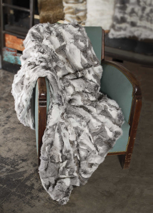 2inches x 50inches x 60inches 100% Natural Rabbit Fur Grey Throw