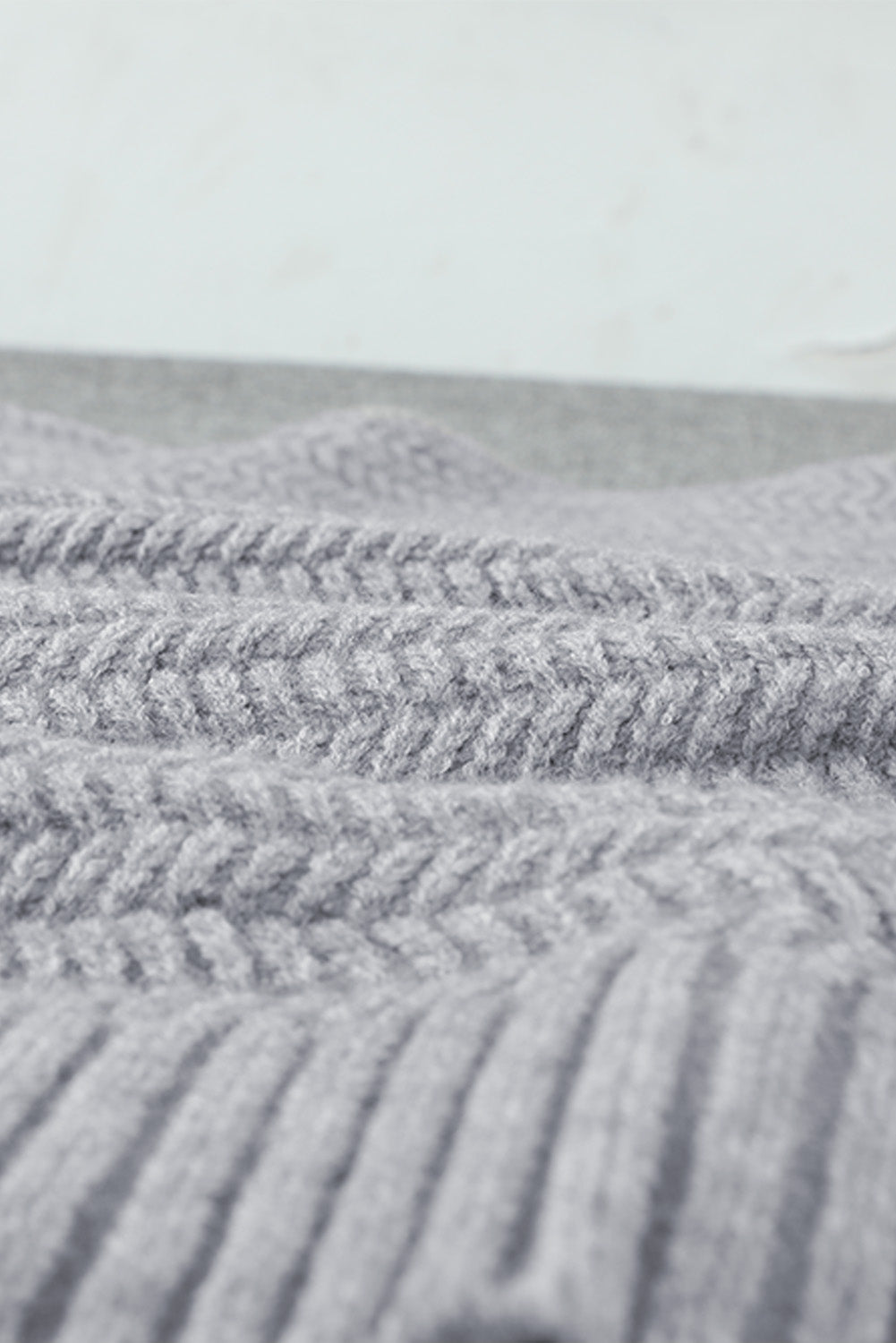 Gray Lace Scalloped V-Neck Side Split Loose Sweater