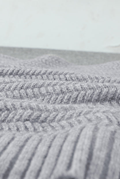 Gray Lace Scalloped V-Neck Side Split Loose Sweater