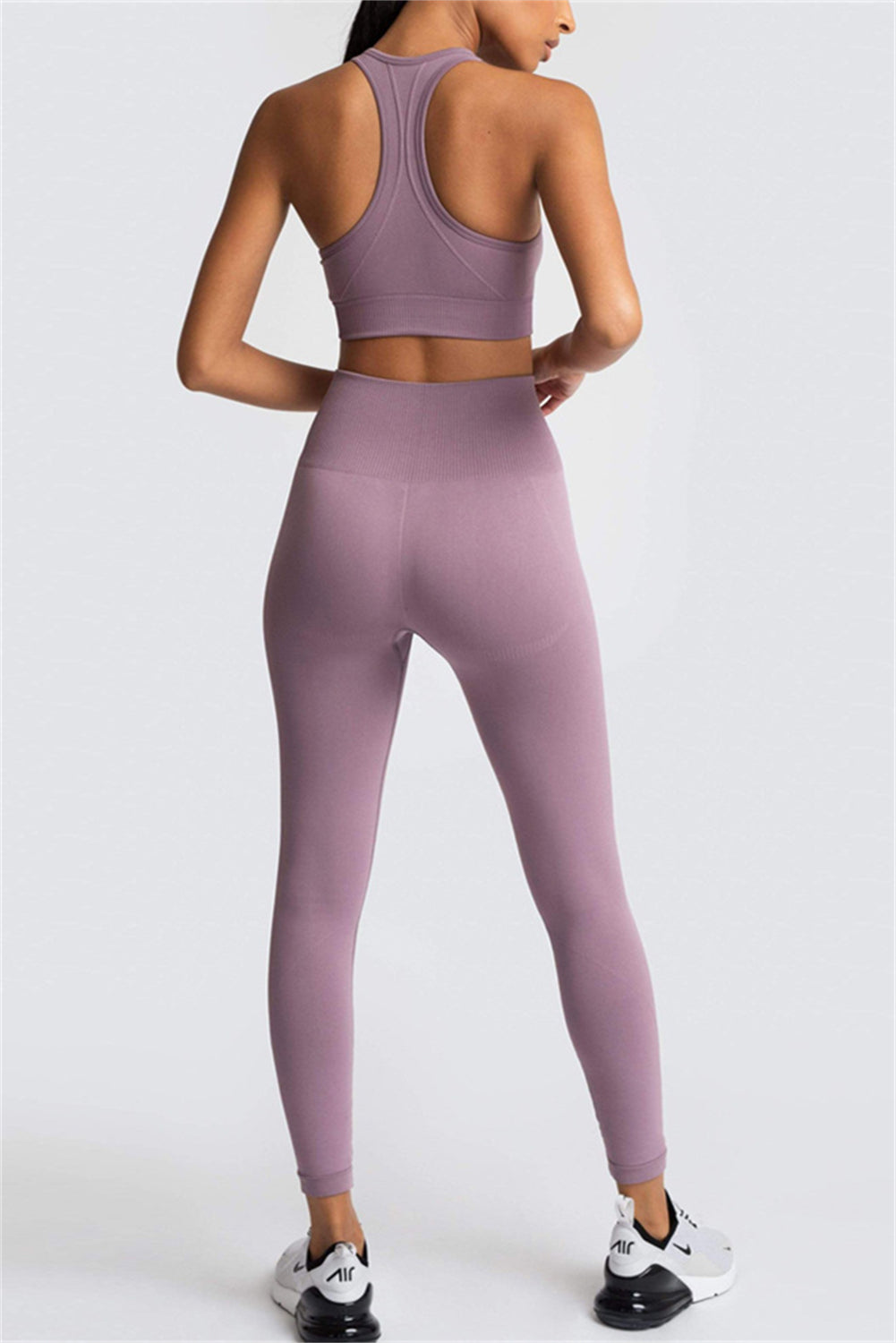 Dark Brown Solid Color Sports Bra and High Waist Leggings Active Set