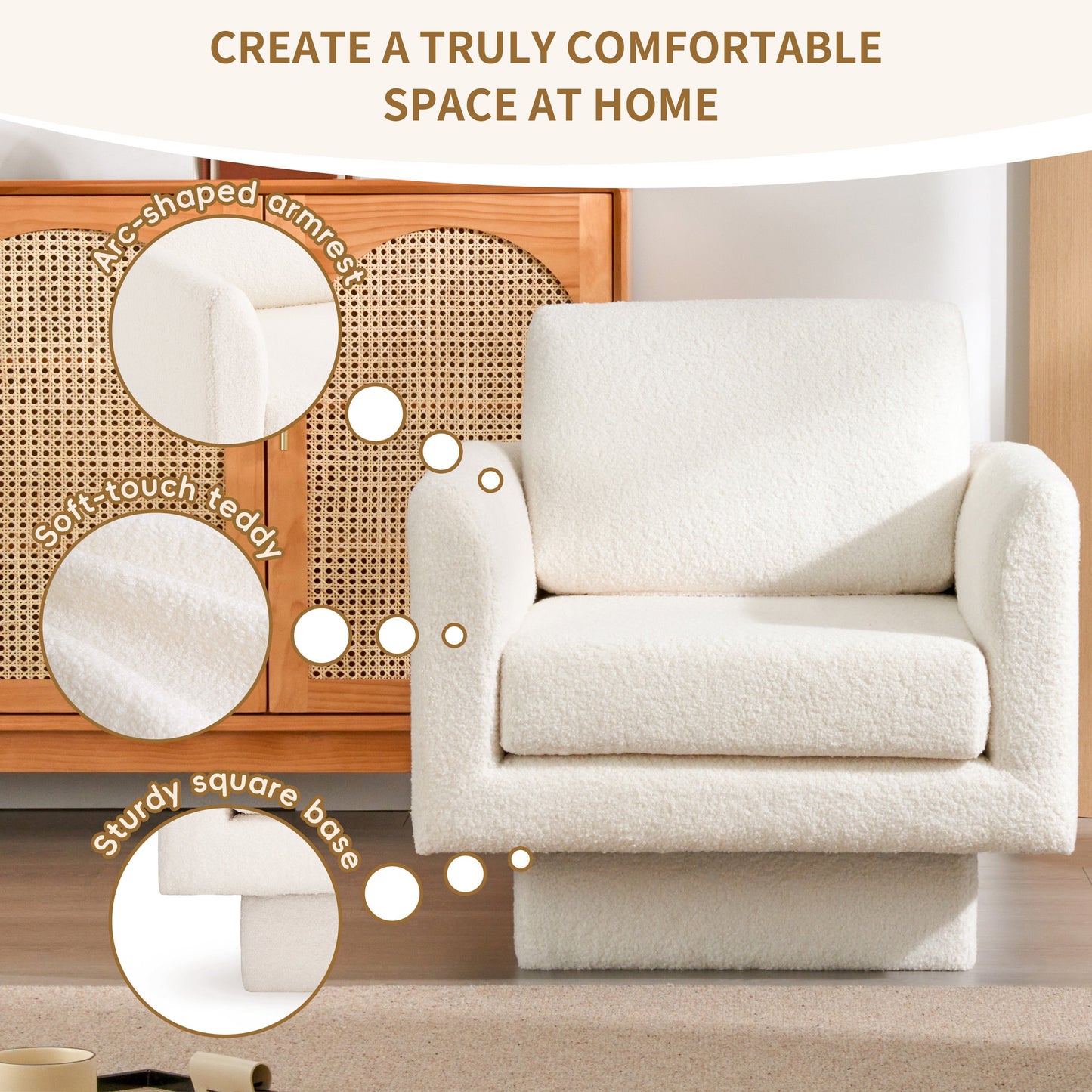 360° Modern Swivel Accent Chair,30" W Teddy Sherpa Round