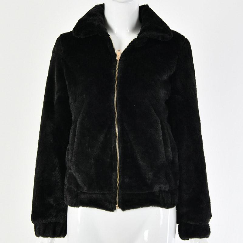 Sexy short fluffy jacket Elegant turndown collar zipper women