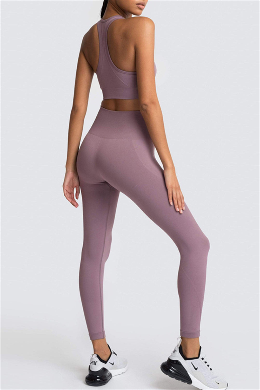 Dark Brown Solid Color Sports Bra and High Waist Leggings Active Set