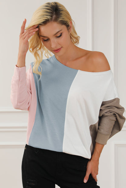 Multicolour Colorblock Dolman Sleeve Sweatshirt