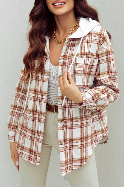 Fiery Red Sherpa Lined Hooded Plaid Jacket