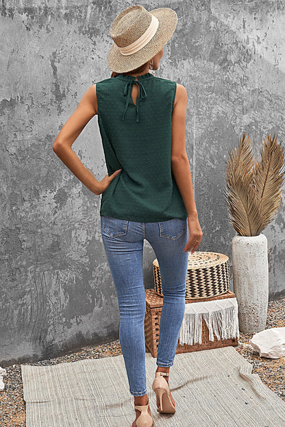 Green Swiss Dot Smocked Crew Neck Tank