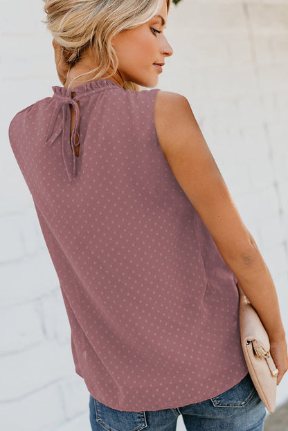 Green Swiss Dot Smocked Crew Neck Tank