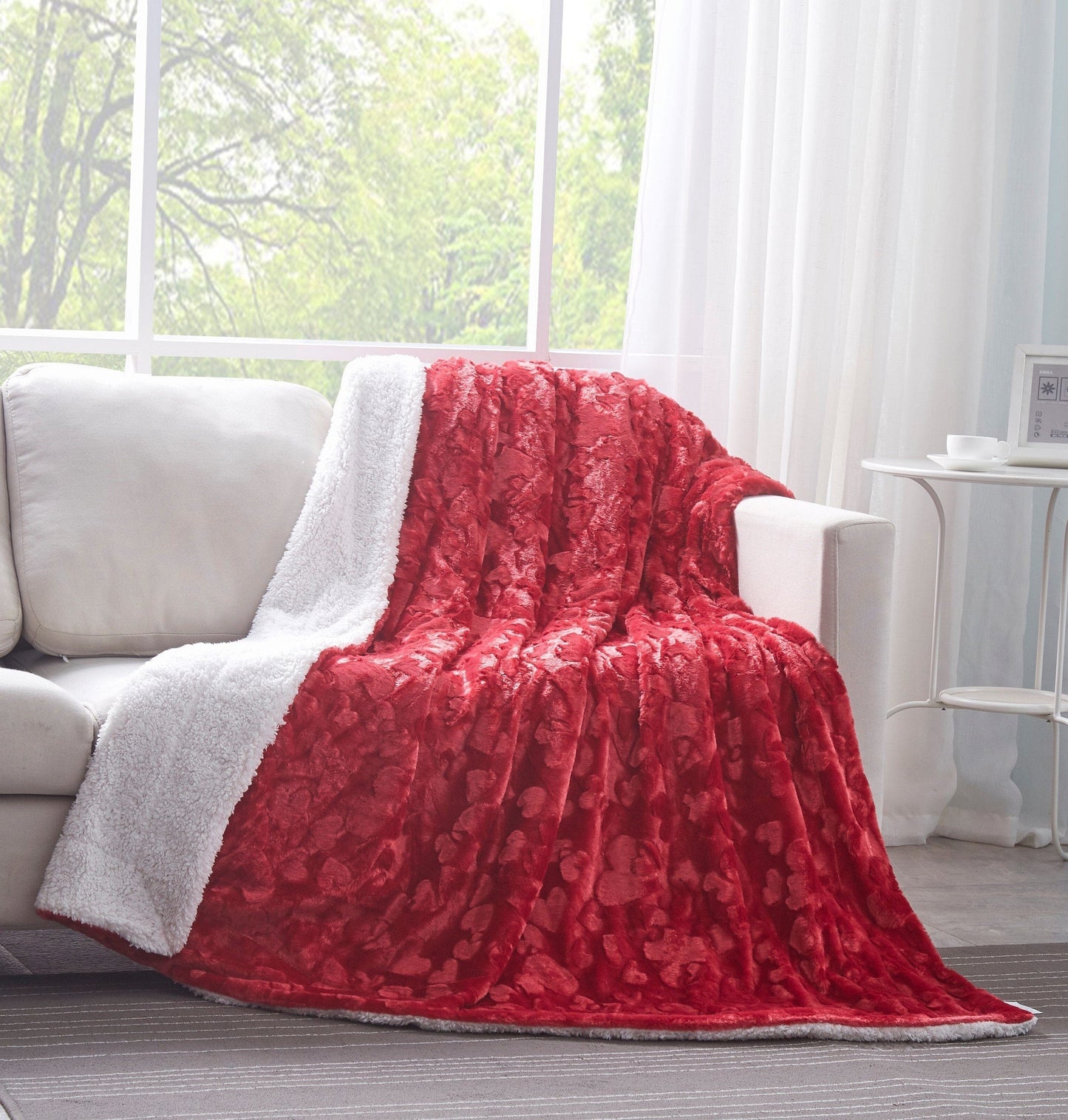 DaDa Bedding Luxury Romantic Red Lovely Hearts Dreamy Plush Faux Fur
