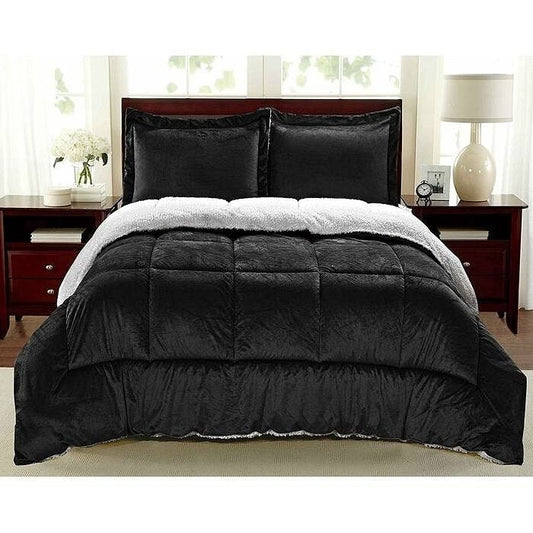 Full Size 3 Piece Ultra Soft Sherpa Wrinkle Resistant Comforter Set in
