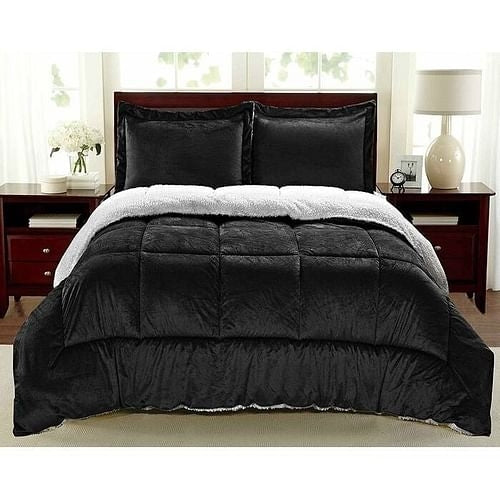 Full Size 3 Piece Ultra Soft Sherpa Wrinkle Resistant Comforter Set in