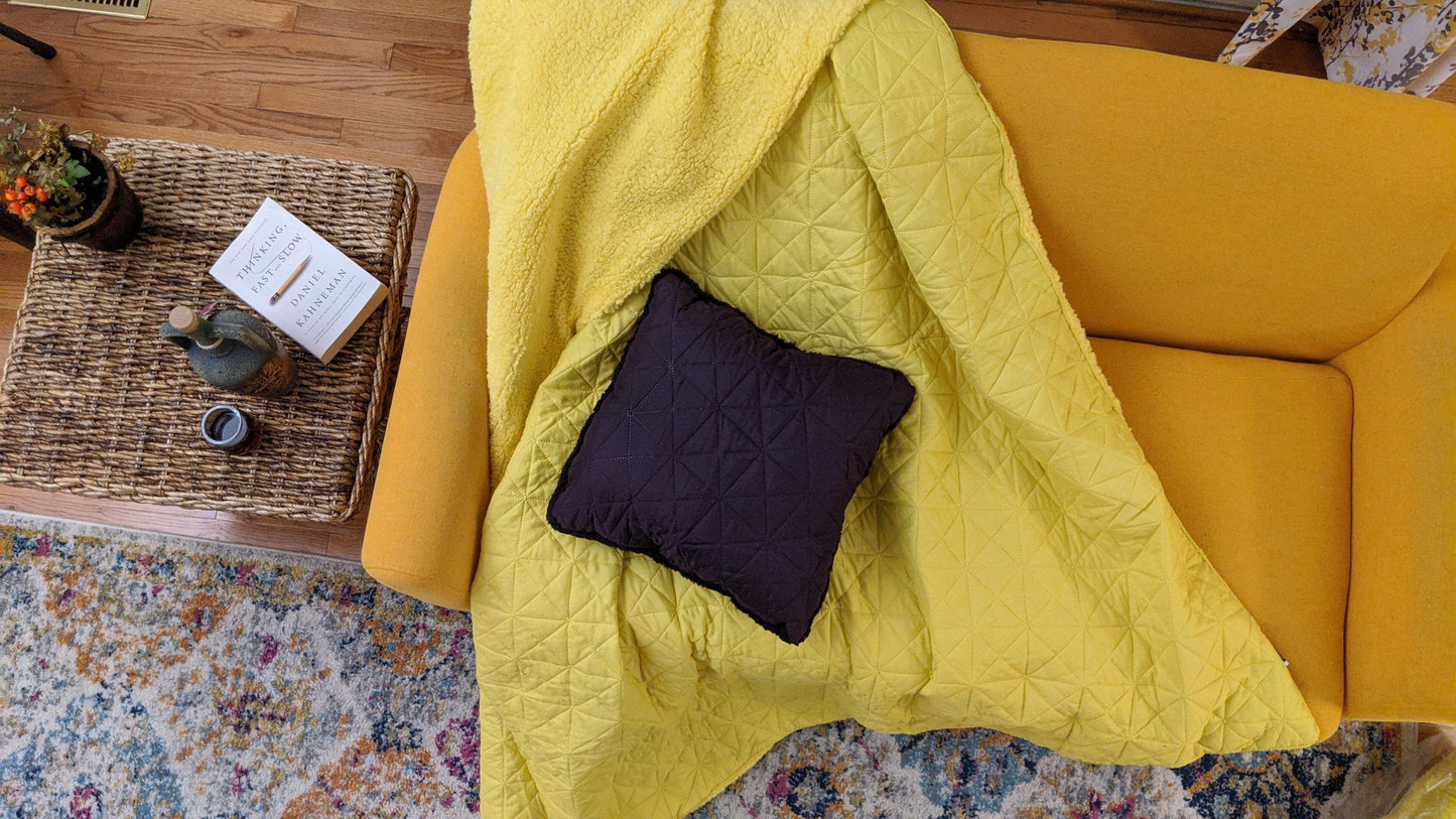 DaDa Bedding Hand-Made Eggplant Purple Sherpa Backside Quilted Throw