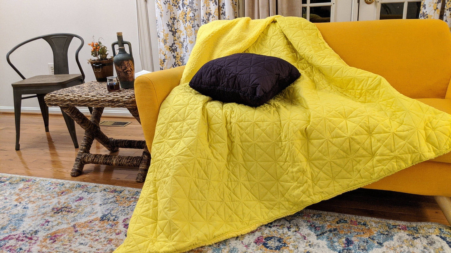DaDa Bedding Hand-Made Eggplant Purple Sherpa Backside Quilted Throw