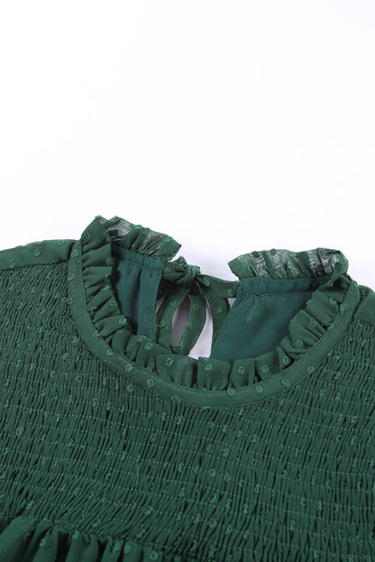 Green Swiss Dot Smocked Crew Neck Tank
