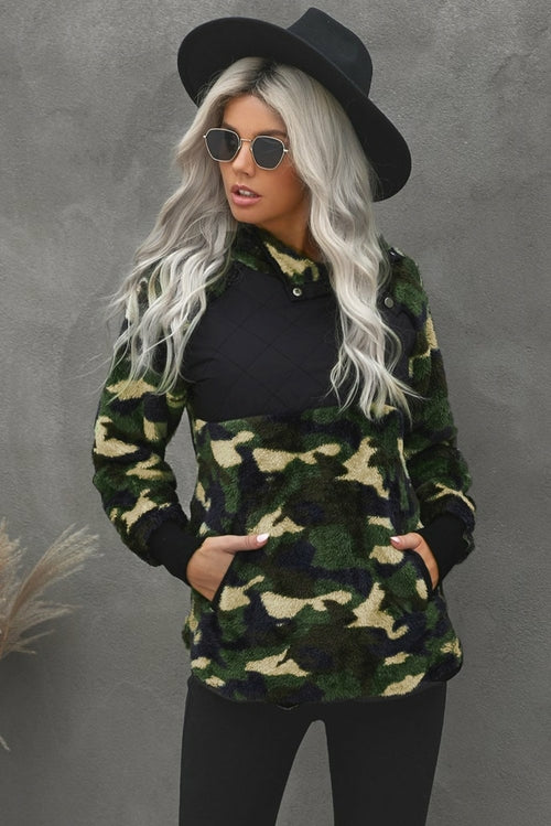 Camo Print Sherpa Pullover Sweatshirt