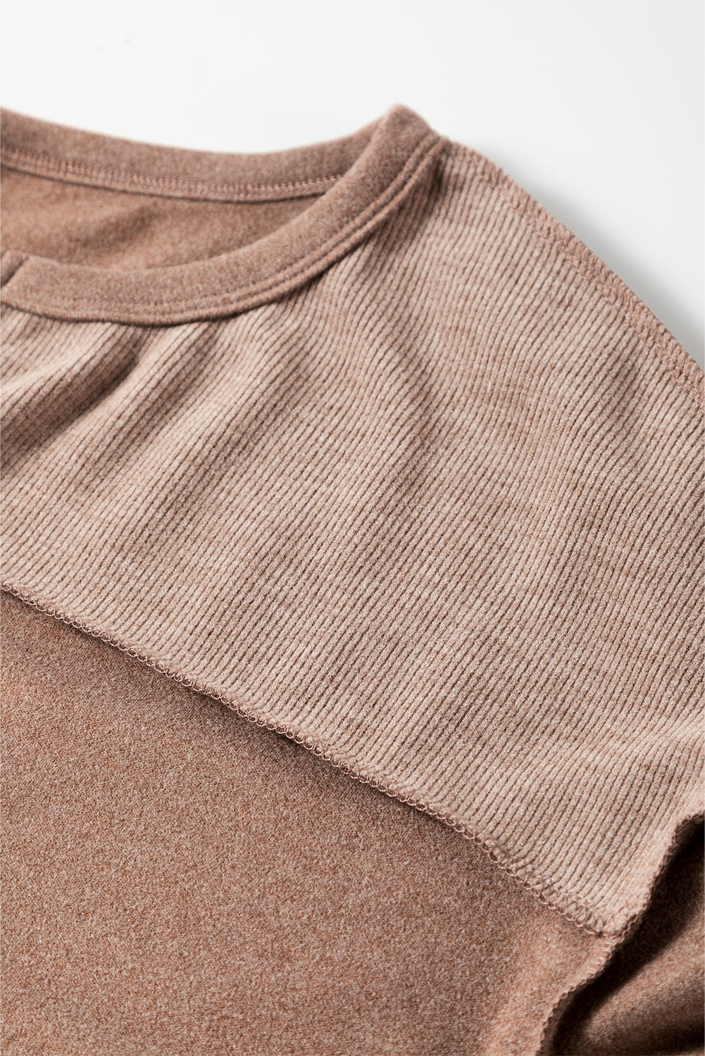 Dark Brown Exposed Seam Ribbed Thumbhole Sleeve Buttoned Sweatshirt
