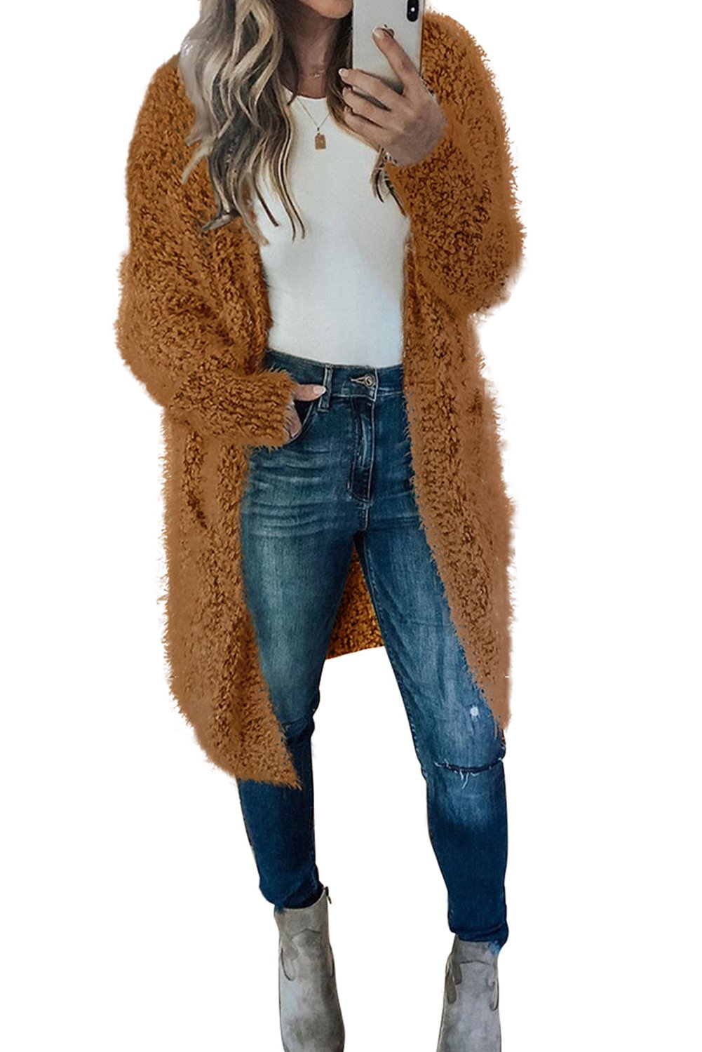 Fuzzy Knit Cardigan with Pockets