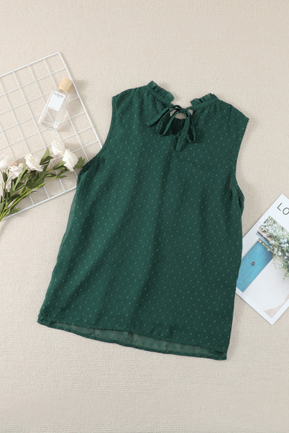 Green Swiss Dot Smocked Crew Neck Tank