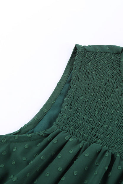 Green Swiss Dot Smocked Crew Neck Tank