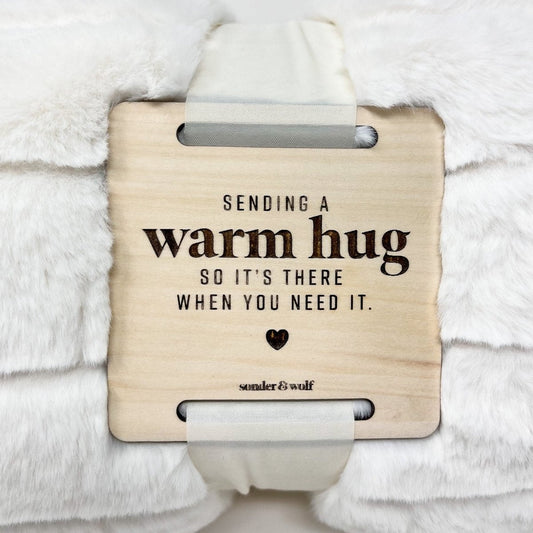 Faux Fur Blanket with Warm Hug Wooden Tag