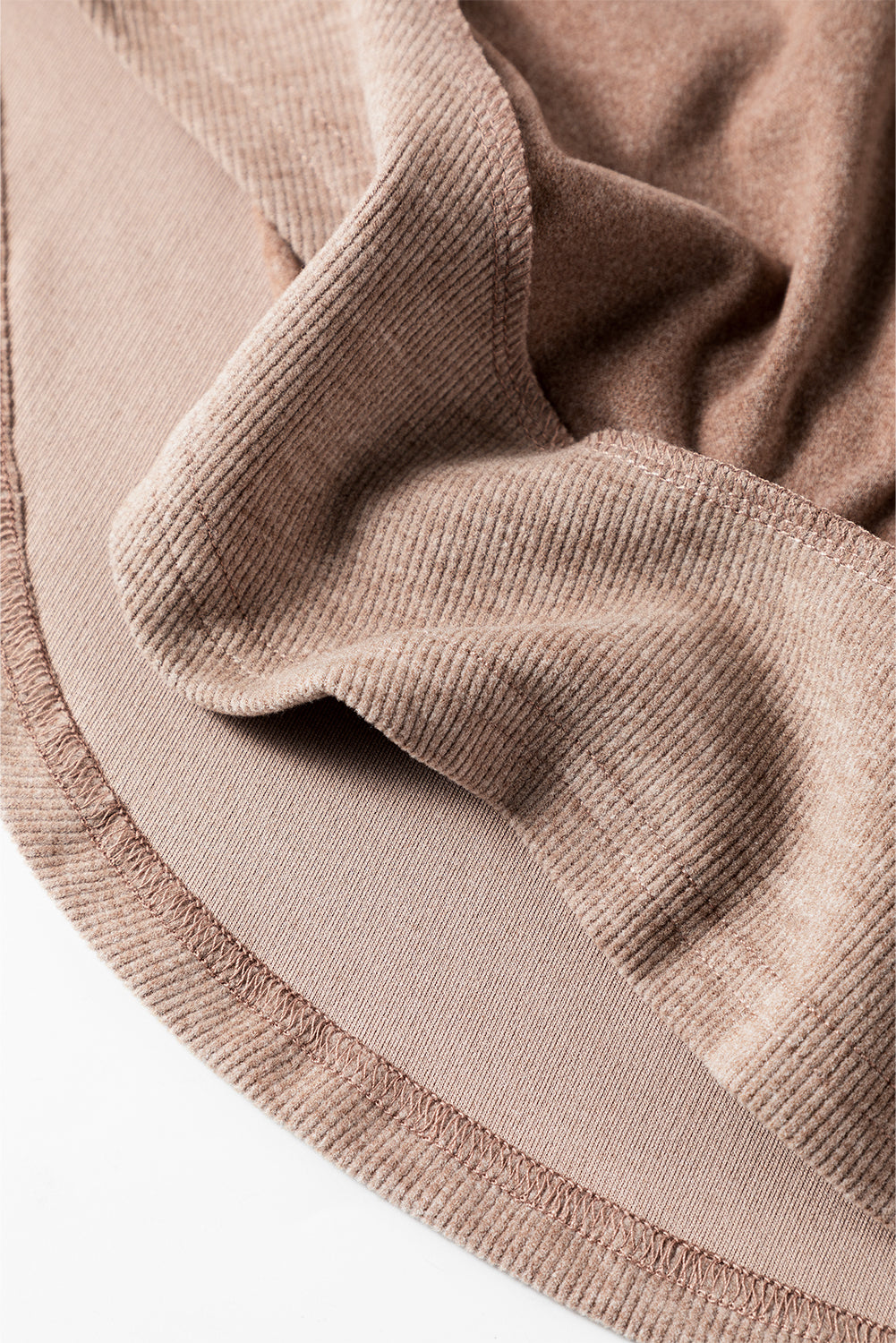 Dark Brown Exposed Seam Ribbed Thumbhole Sleeve Buttoned Sweatshirt