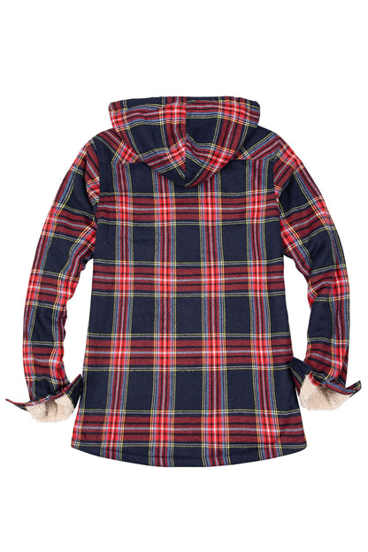 Women's Sherpa Lined Flannel Jacket with Hood, Button Up Plaid