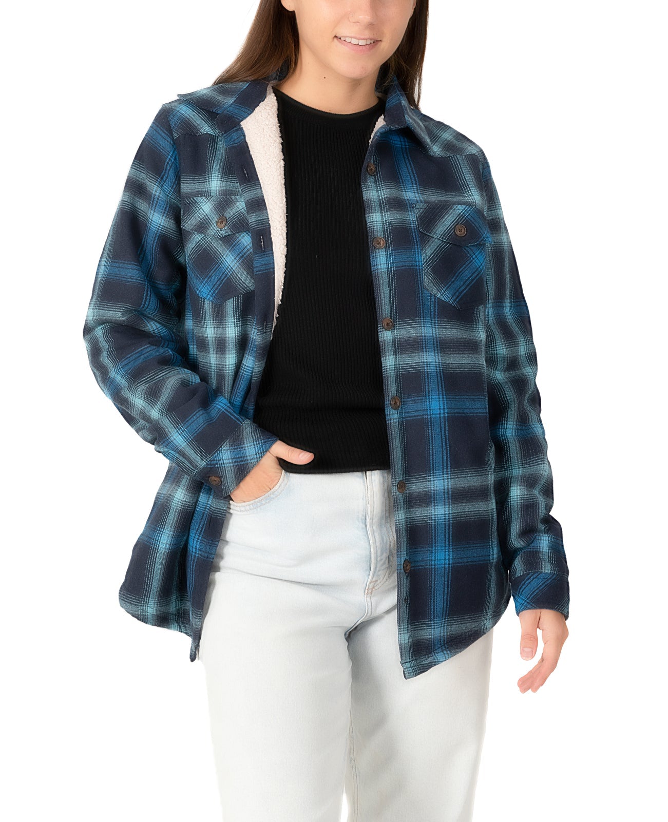 Women's Flannel Shirt Jacket,Sherpa-Lined Plaid