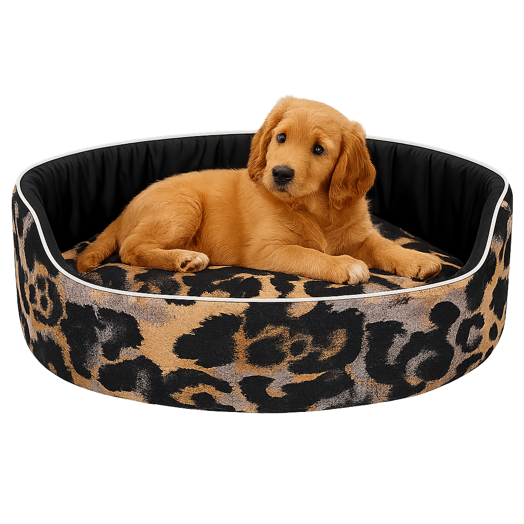 Leopard Print Cozy Pet Bed – Soft, Stylish & Secure