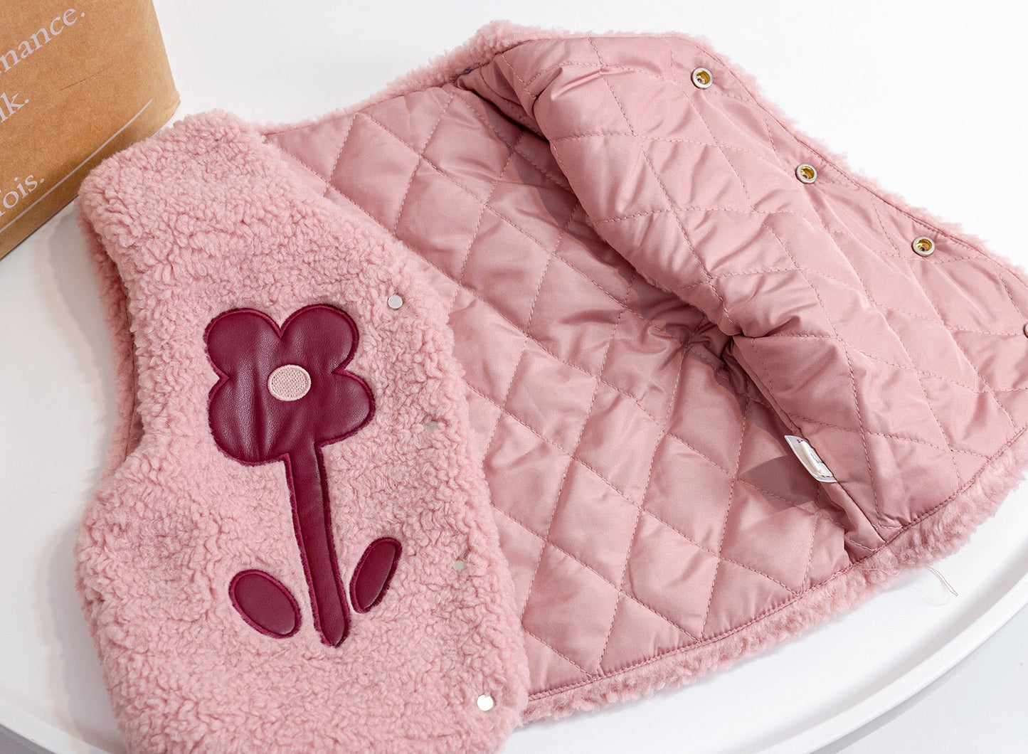 Baby Girl Flower Pattern Quilted Sleeveless Fashion Fur Coat