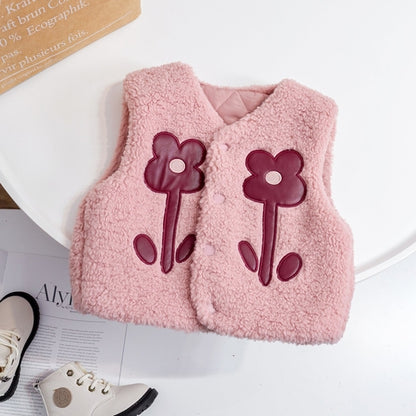 Baby Girl Flower Pattern Quilted Sleeveless Fashion Fur Coat