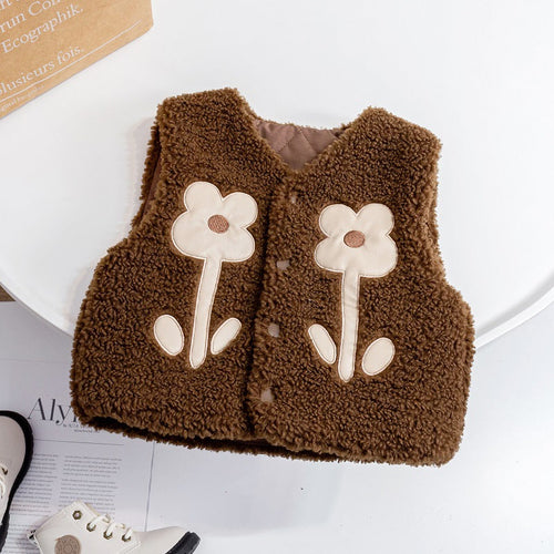 Baby Girl Flower Pattern Quilted Sleeveless Fashion Fur Coat